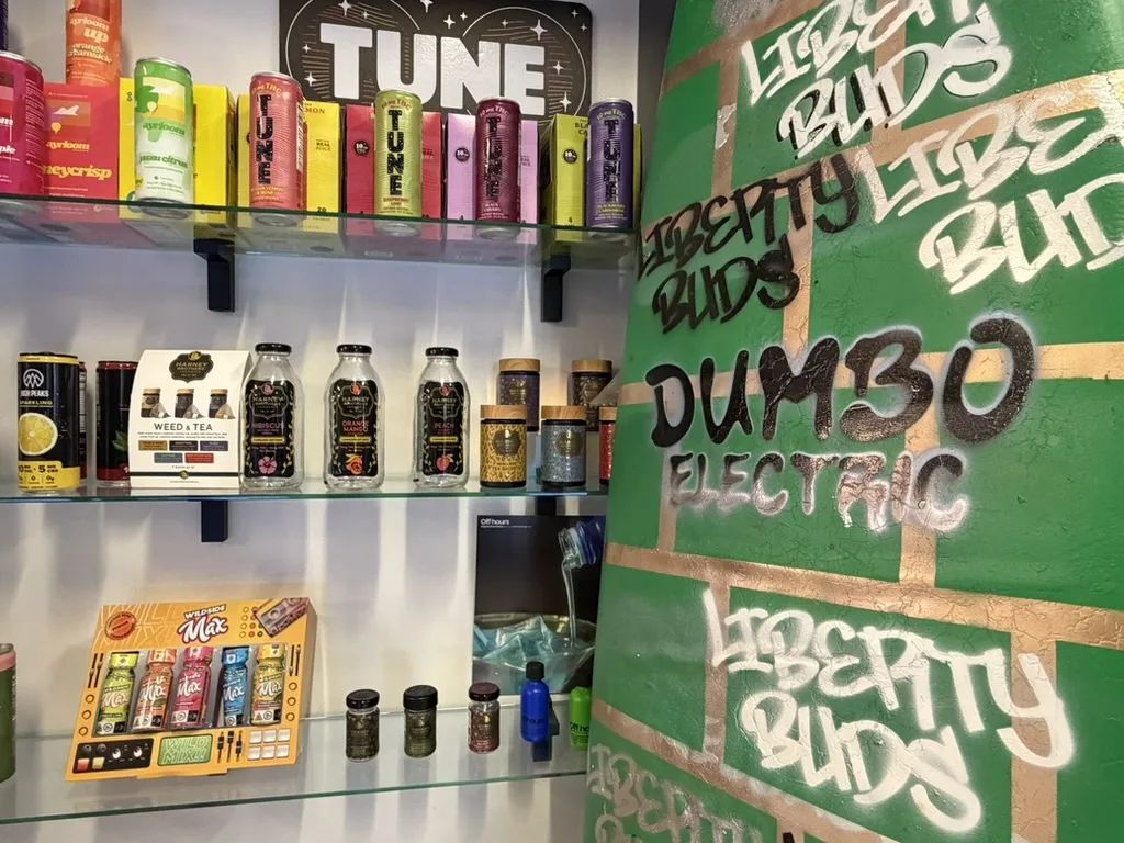 Liberty Buds cannabis dispensary DUMBO Brooklyn New York shelf display